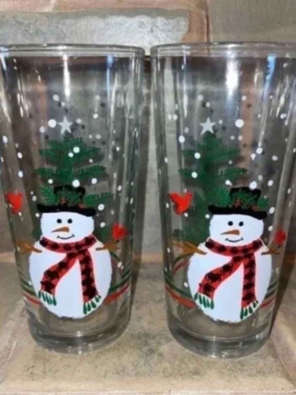 Vintage Snowmen Christmas Festive Holiday Glasses
